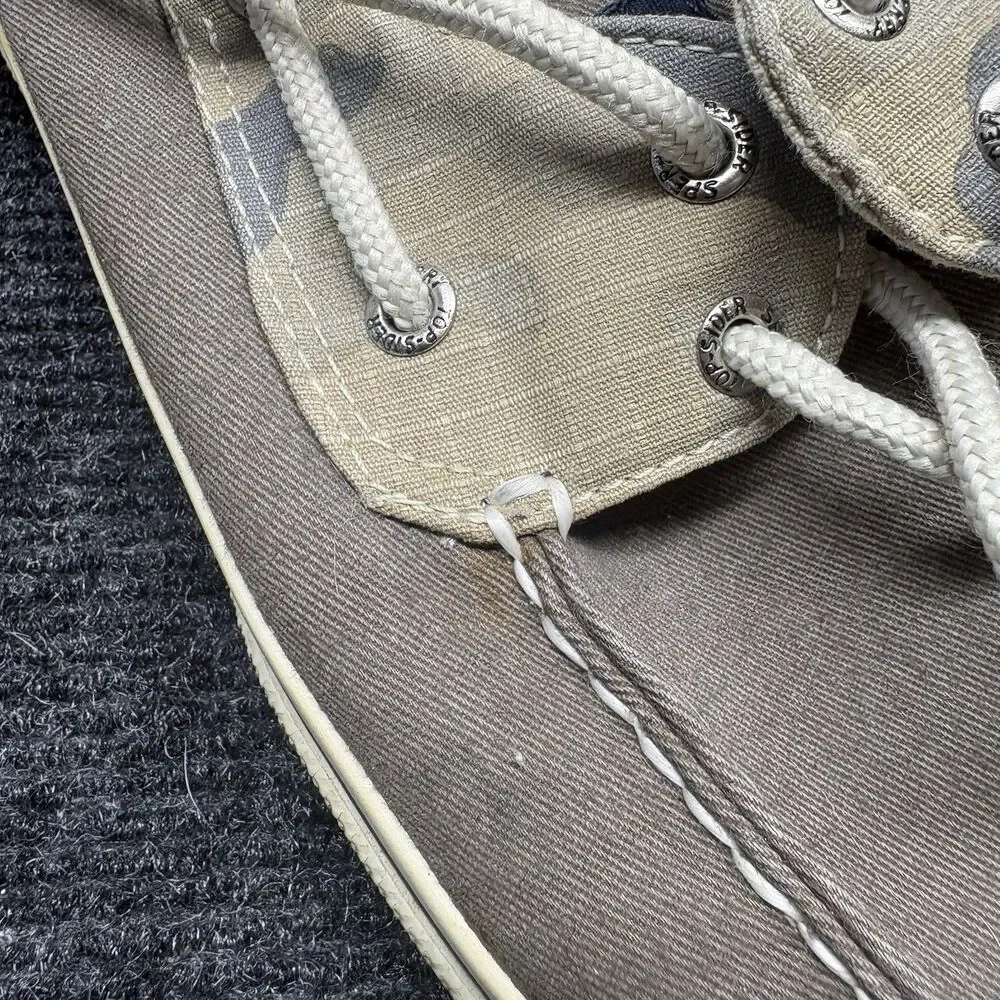 Sperry Top-Sider Mens 9.5 M Canvas Boat Shoes Taupe Gray Camo Deck Shoes 1773712